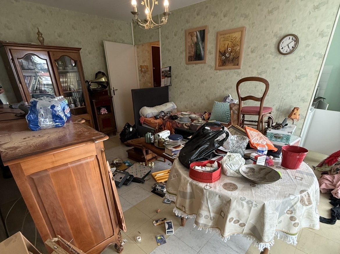 Appartement avant déménagement — salon encombré Saint-Éloy-les-Mines